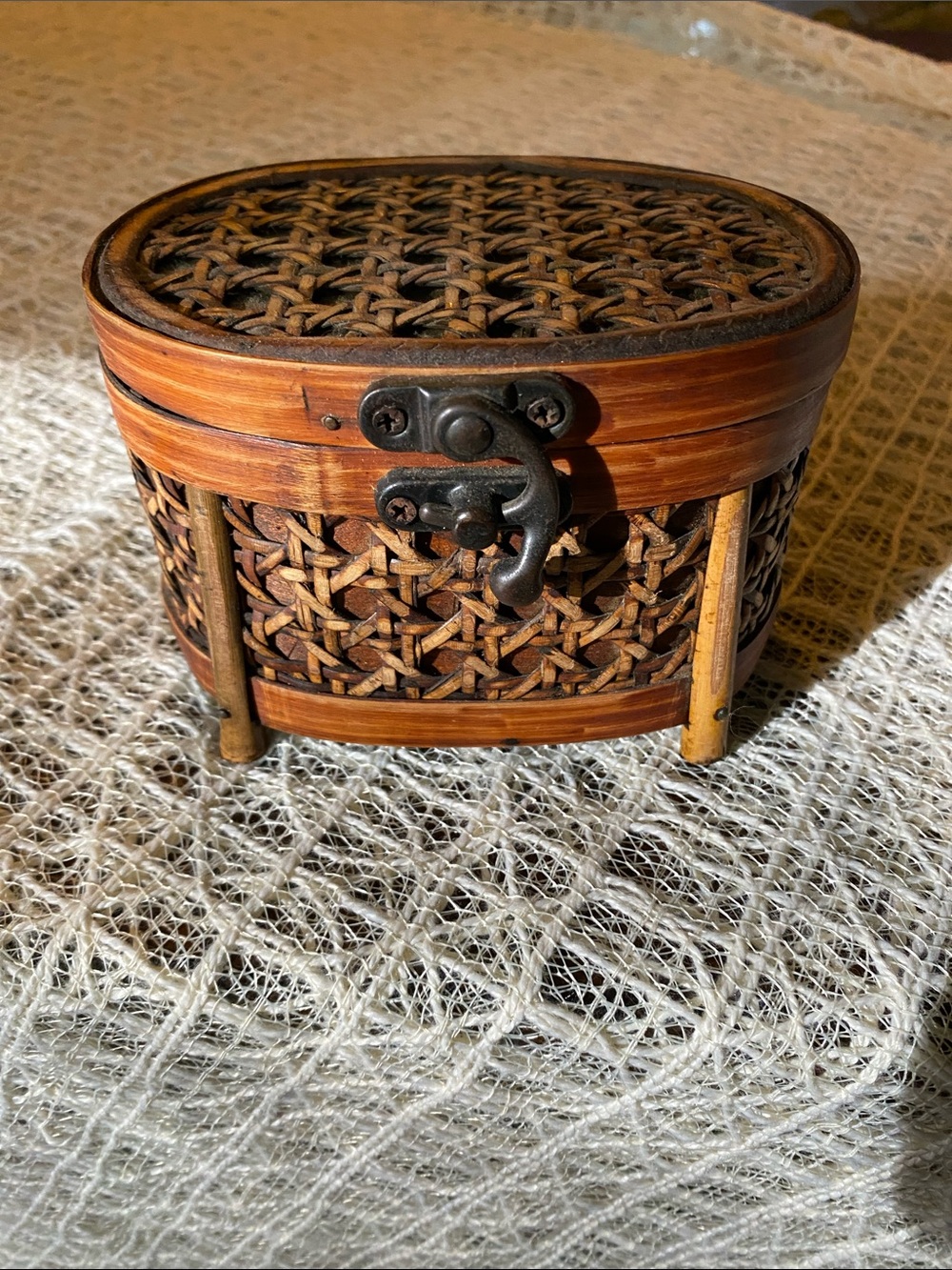 Handwoven Rattan Trinket Box in Brown